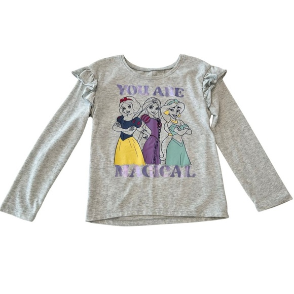 DISNEY Princess Gray Long Sleeve Graphic Tee with Ruffles - Toddler Girls 5T - Picture 1 of 4